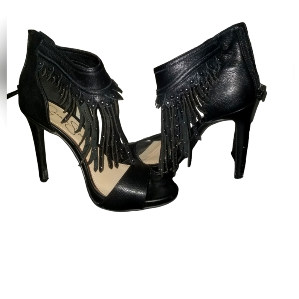 Jessica Simpson Studded Fringe  Heels Sandal Black